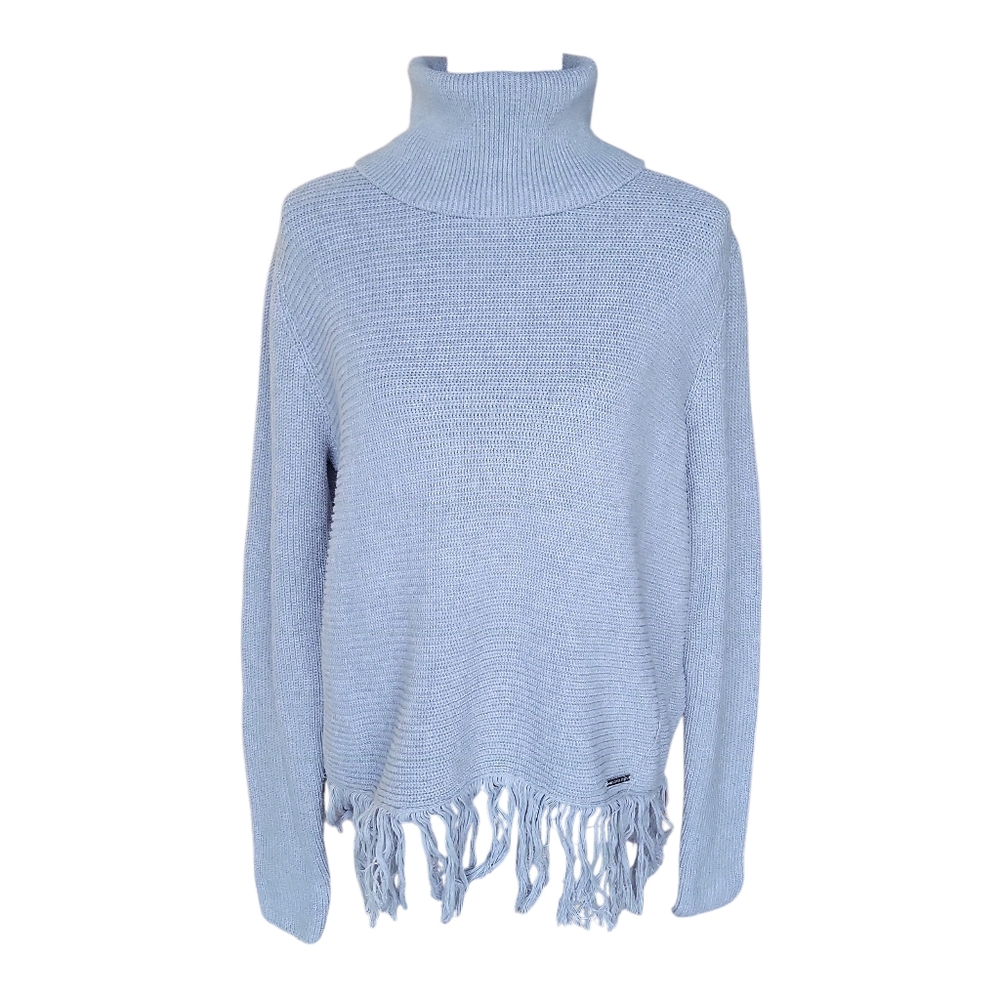 Michael Kors Silver Grey Turtleneck Fringe Sweater Women's Size L